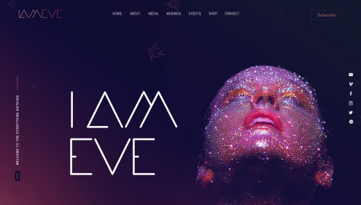 Website example screenshot: Lady with sparkling face looking up