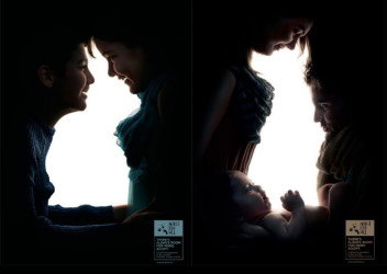Family members photographed such that animal figures are formed in the negative space.